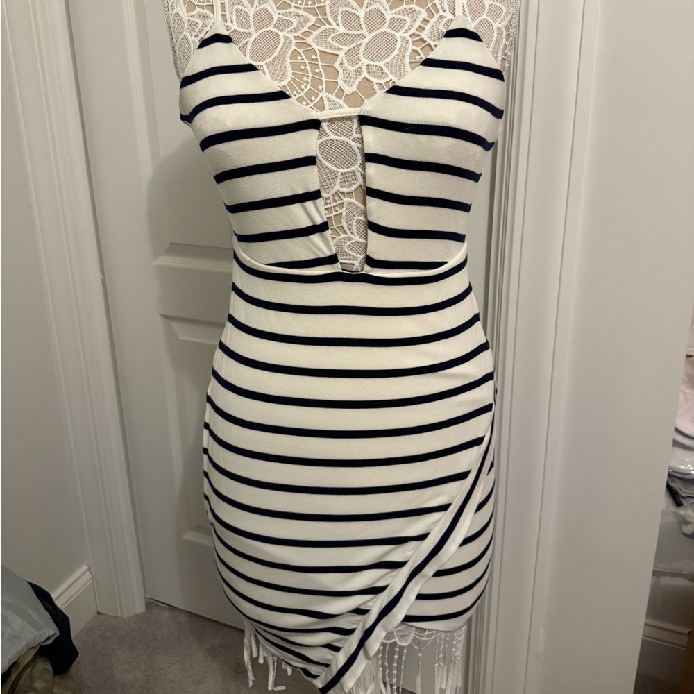 Lovers and Friends white navy Striped Cotton Party Club Cocktail Dress sz Small